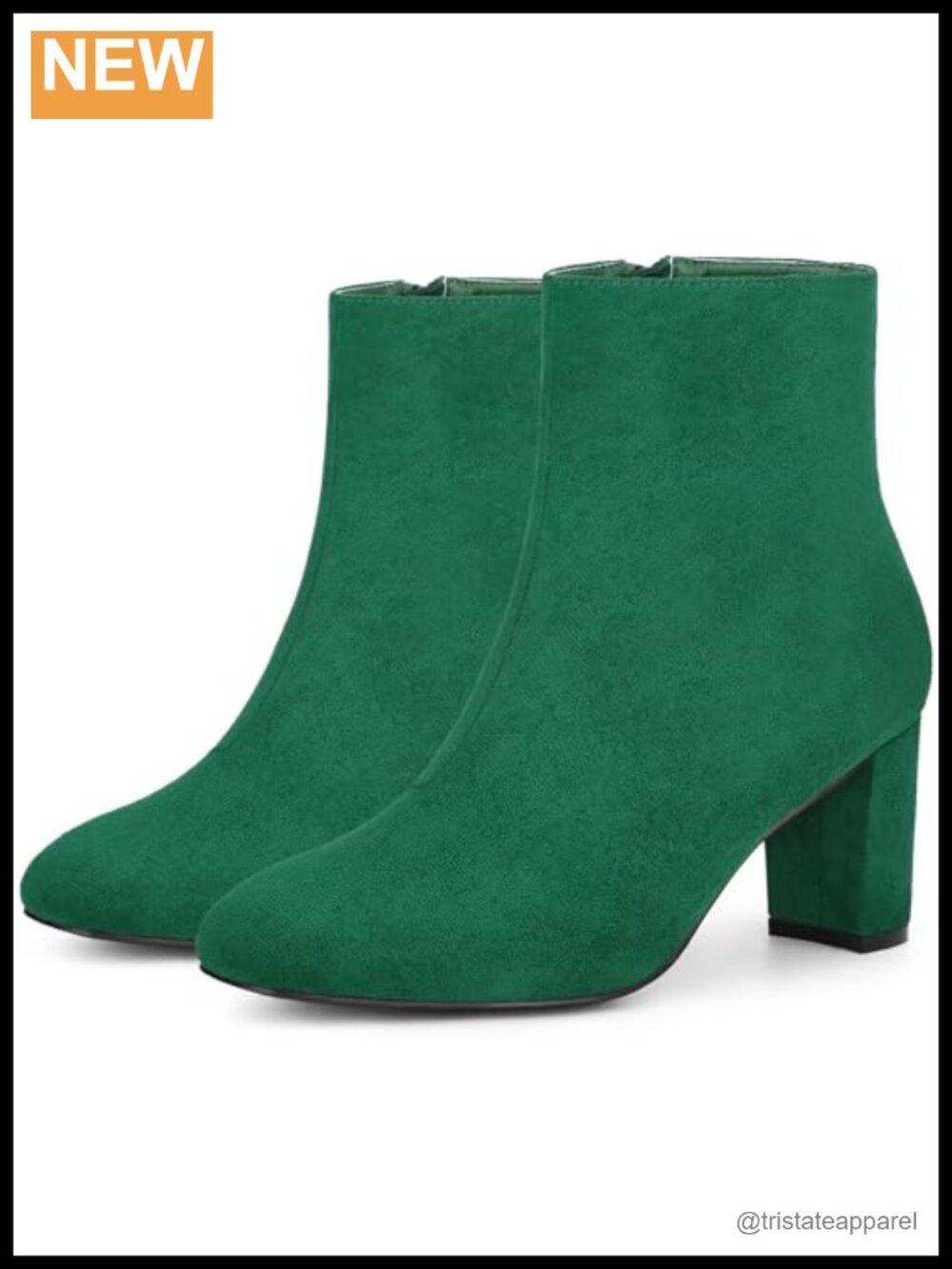 Faux Suede Square Toe Ankle Boots Block Heel Zip